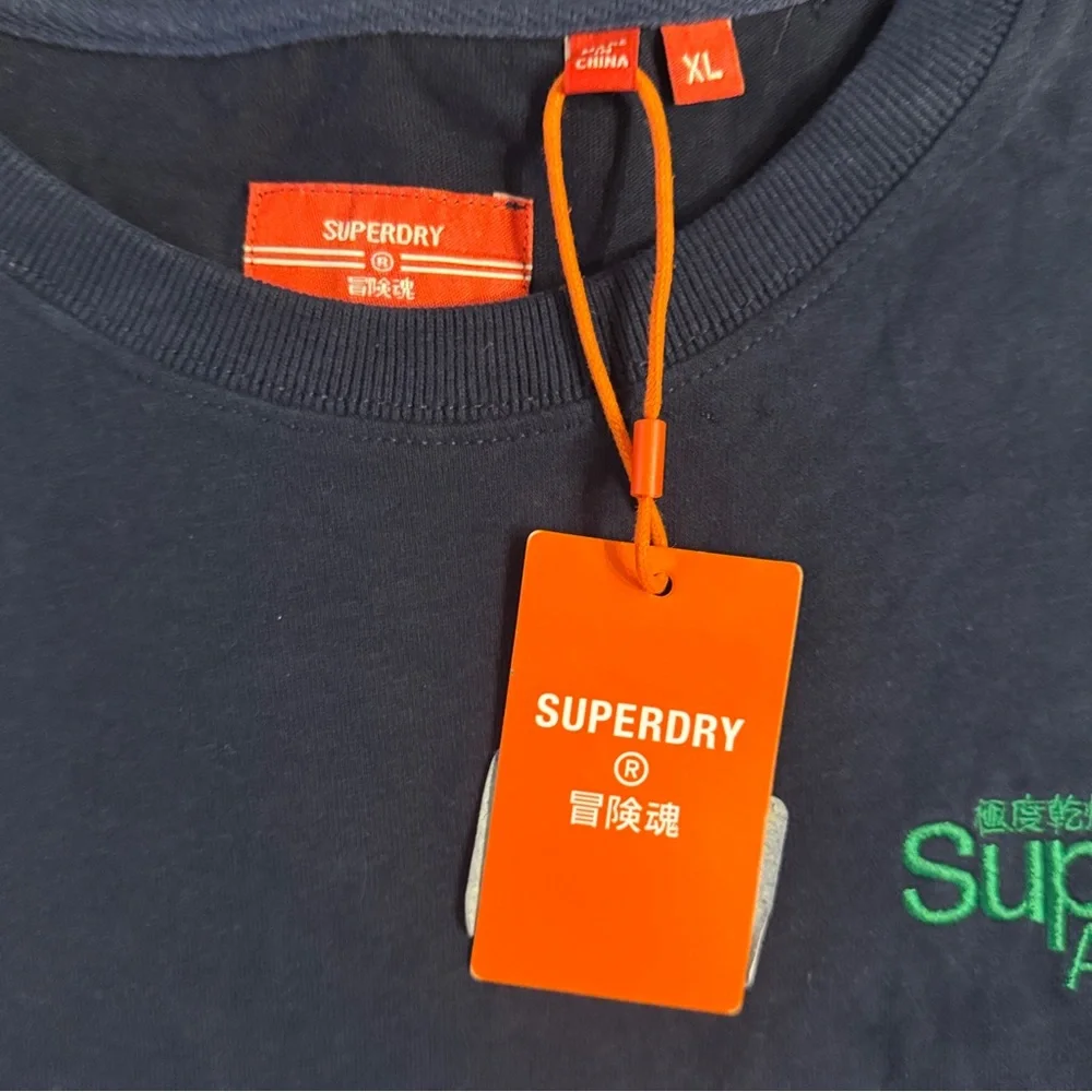 Super Dry Shirt Size Xl Blue Short Sleeve Crew Neck Embroidered Logo Tee